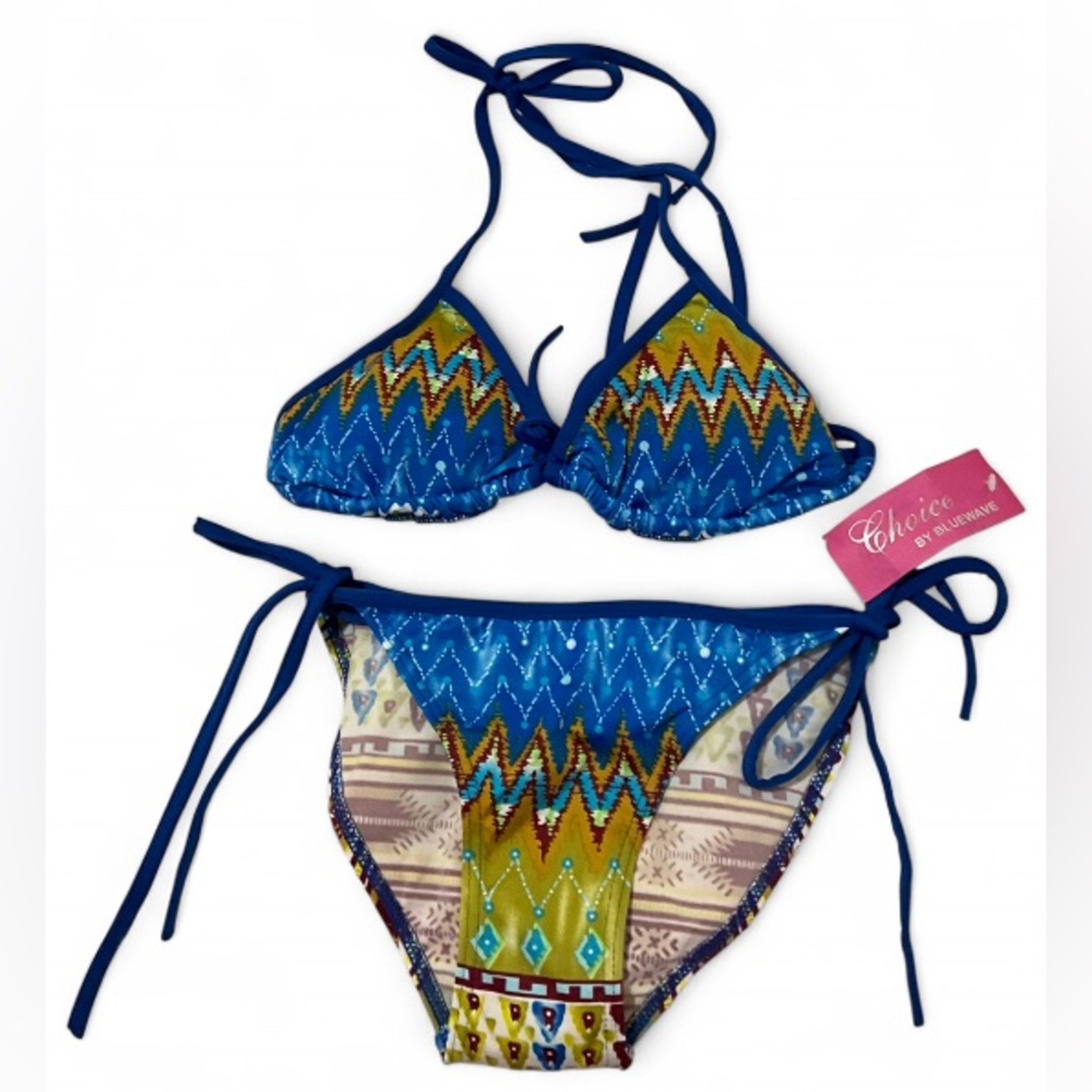 Choice by BlueWave Geometric Tribal Bikini Set Women’s Small Y2K Two-Piece Swim